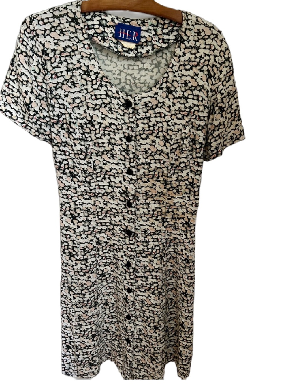 Vintage 90s HER Floral Rayon Dress -Made in Canada Adjustable Tie Back - grunge